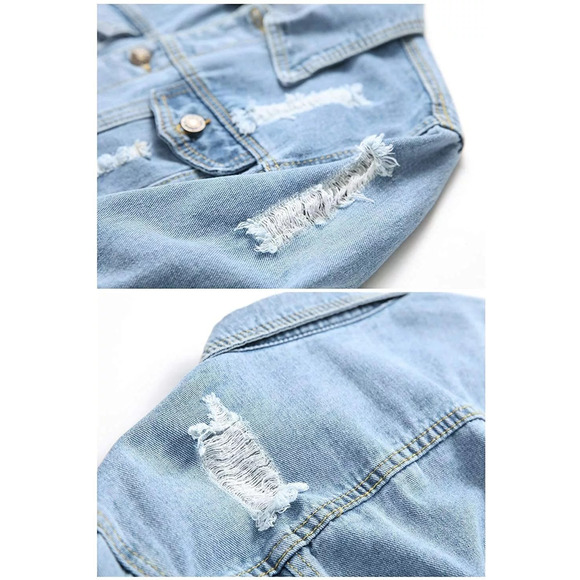LZLER Jean Jacket for Men, Classic Ripped Slim Denim Jacket with Holes Large - Picture 4 of 5
